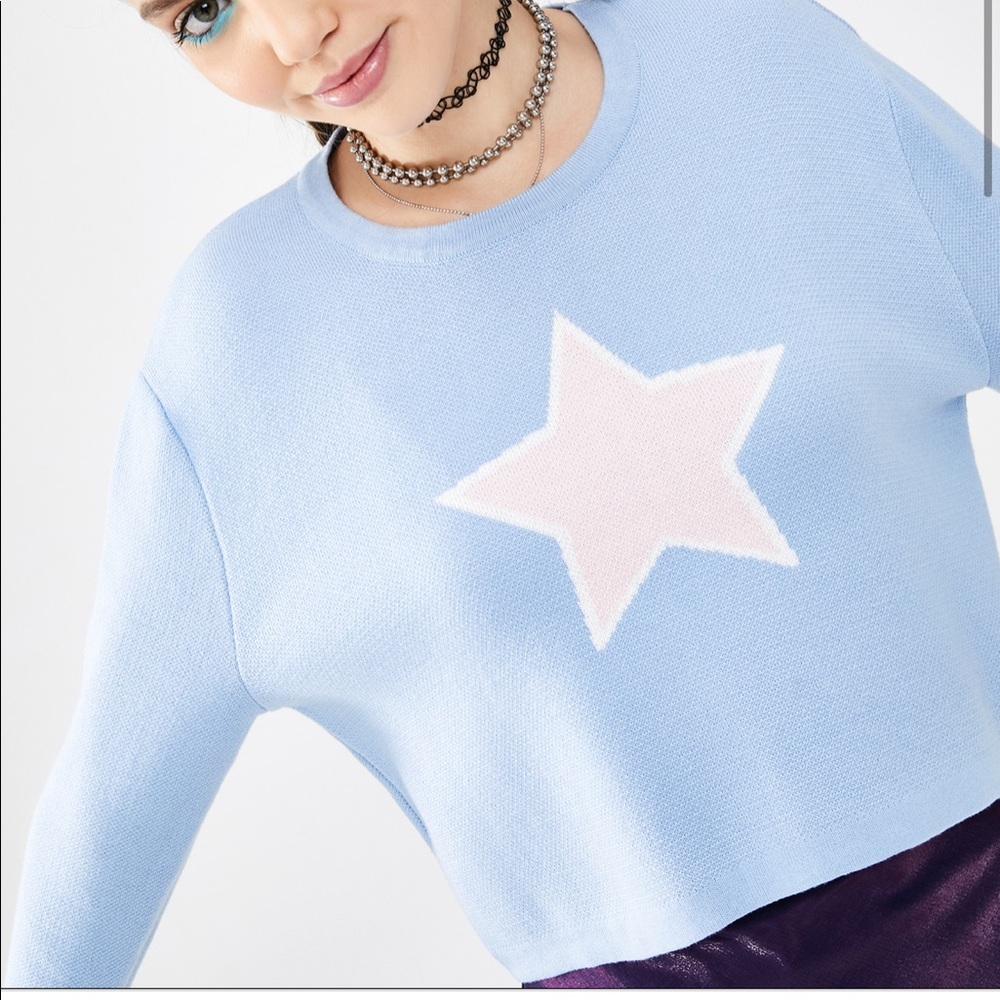 Delia’s Dolls Kill Baby Blue Cropped Star Sweater